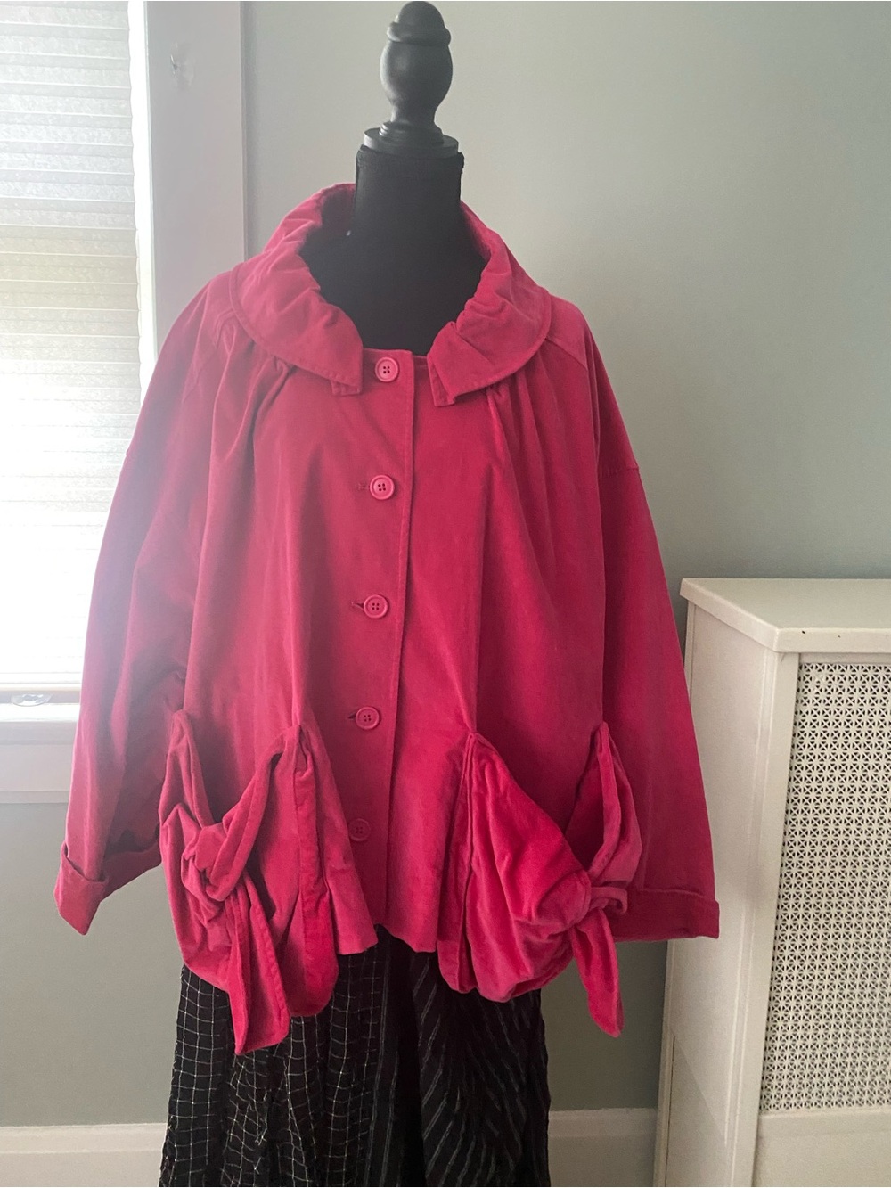 Women's Pink Button-Front Coat with Bow Pocket Detail
